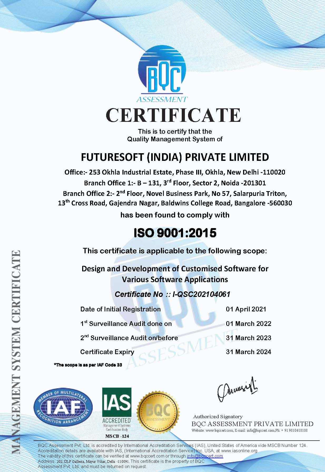 FUTURESOFT-9001-2015 Certified