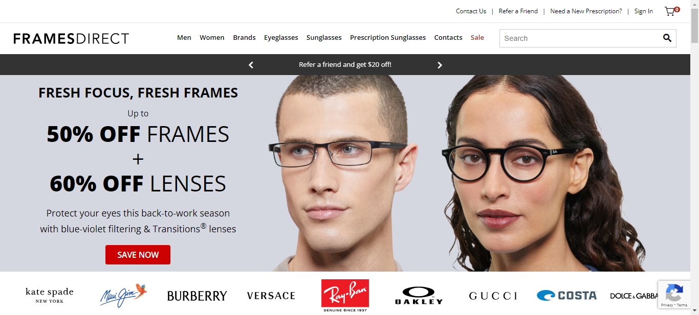 a view of framesdirect eyewear website homepage 