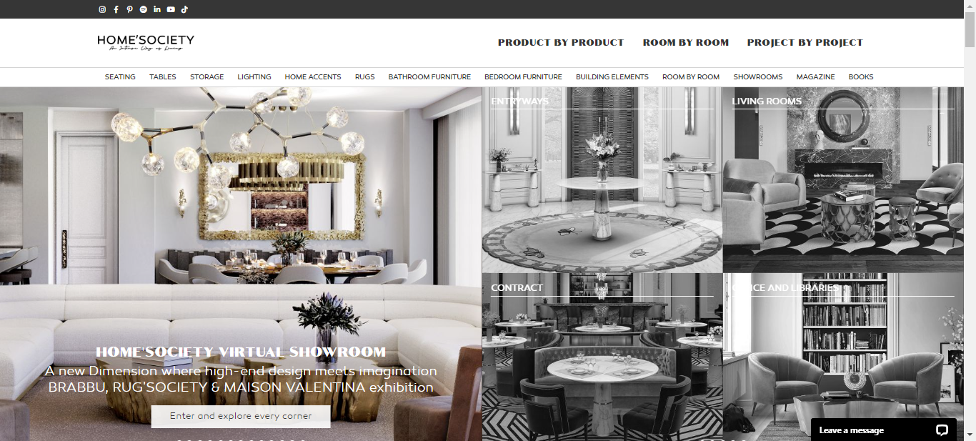 Home Society website using virtual showroom