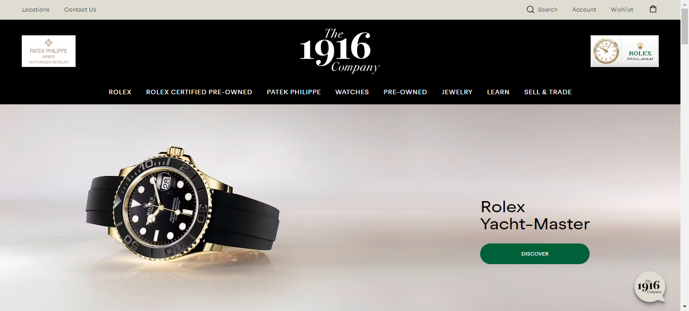 A view of the 1916 company watch eCommerce website