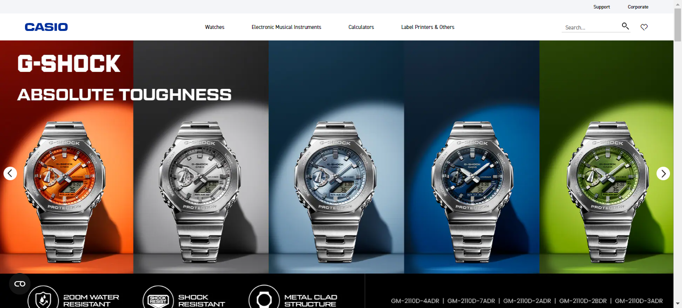 The display of the Casio watch eCommerce website