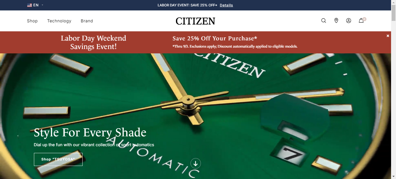 Displaying Citizen's watch eCommerce website